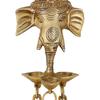 Pink Peony Handmade Antique Brass Statue Idol Ganesha Wall Hanging with Diyas and Bells 9.5 Inch view 2