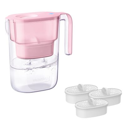 Waterdrop Water Filter Pitcher with 4 Filters, 5X Times Lifetime, Lasts 800 Gallon, for Fridge and Kitchen, Reduces PFOA/PFOS, Chlorine, 7-Cup Capacity, Elfin, Pink