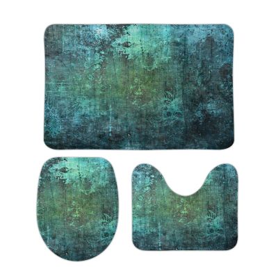 3Pcs/SetAged Stone Modern Style Gradient Blue Green Bathroom Rug Set?Anti-Slip Absorbent Bathroom Rug + U-Shaped Toilet Mat + Toilet Seat Cover