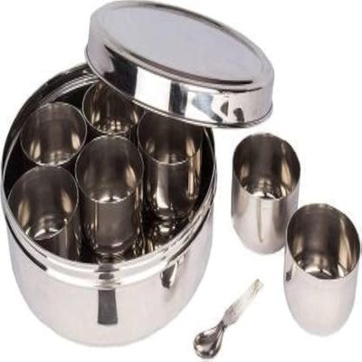 Stainless Steel 7 Spice Container Masala Box for Kitchen air Tight and Dishwasher Safe 500 ml