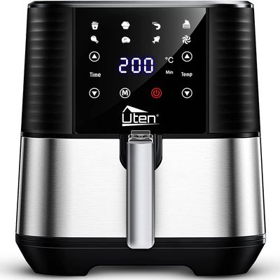 5.5L Air Fryer, Electric Oilless Cooker with LED Digital Touchscreen, 7 in 1 Uten Hot Oven Cooker, 6 Quart Large Stainless Steel Non-Stick Air Frier Pot, 1700W(Silver Black)
