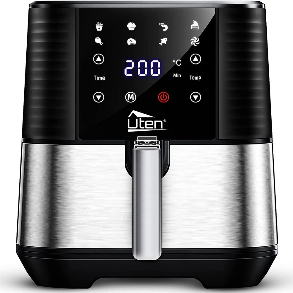 5.5L Air Fryer, Electric Oilless Cooker with LED Digital Touchscreen, 7 in 1 Uten Hot Oven Cooker, 6 Quart Large Stainless Steel Non-Stick Air Frier Pot, 1700W(Silver Black)