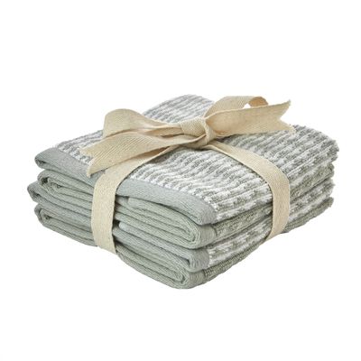 SKL Home Longborough 100% Turkish Cotton Premium 4-Piece Washcloth Set, 520 GSM, Soft & Absorbent Jacquard, Sage