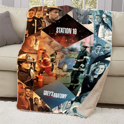 ABC Grey's Anatomy x Station 19 Sherpa Blanket - Officially Licensed - 50" x 60"