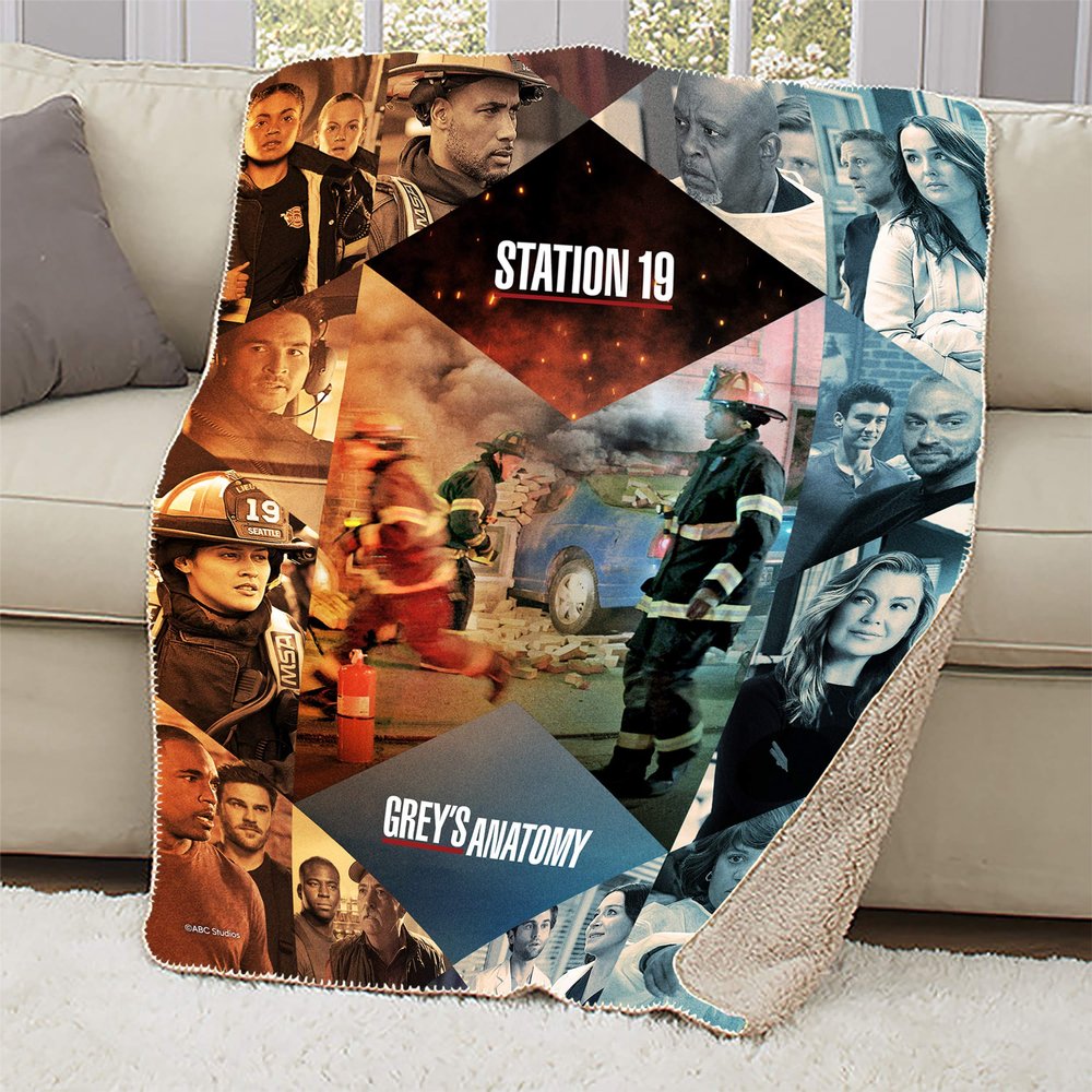ABC Grey's Anatomy x Station 19 Sherpa Blanket - Officially Licensed - 50" x 60"