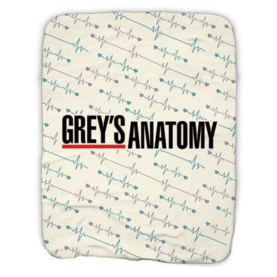 ABC Grey's Anatomy Heartbeat Pattern with Logo Sherpa Blanket - Officially Licensed - 50" x 60"