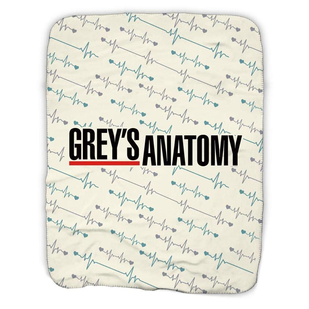 ABC Grey's Anatomy Heartbeat Pattern with Logo Sherpa Blanket - Officially Licensed - 50" x 60"