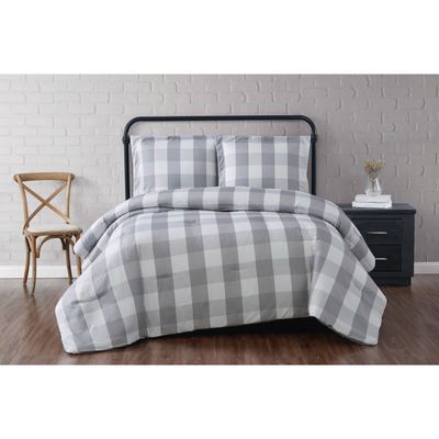 TRULY SOFT Everyday Buffalo Plaid Gray Polyester 3-Piece King Comforter Set, Plaid Themed, for Men and Women, Oeko-TEX Certified Confidence