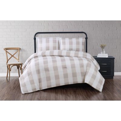 TRULY SOFT Everyday Buffalo Plaid Khaki Polyester 3-Piece King Comforter Set, Plaid Themed, for Men and Women, Oeko-TEX Certified Confidence
