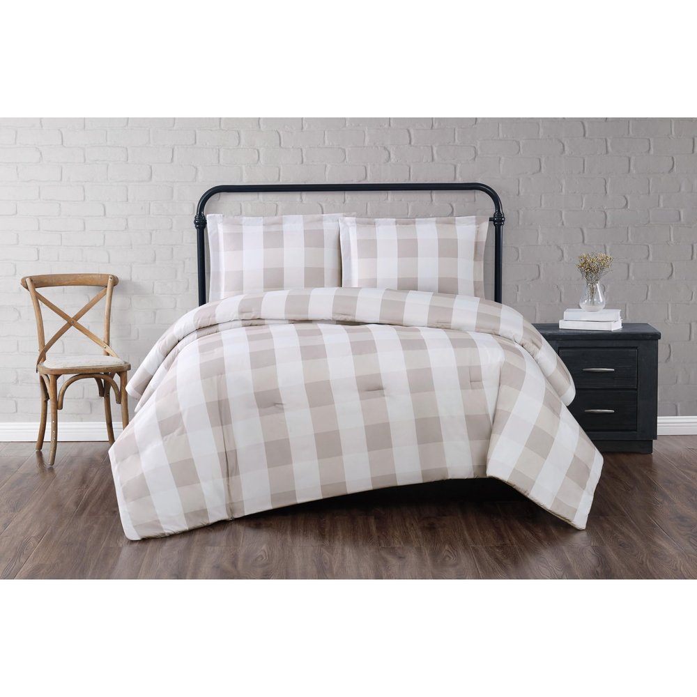 TRULY SOFT Everyday Buffalo Plaid Khaki Polyester 3-Piece King Comforter Set, Plaid Themed, for Men and Women, Oeko-TEX Certified Confidence