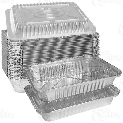 [300 Pack] 2.5LB Oblong Take Out Foil Baking Pans with Dome Lids Shallow - 788 Aluminum Pan for Baking, Roasting, Potluck, Reheating, Catering, Party, BBQ, Baking by EcoQuality