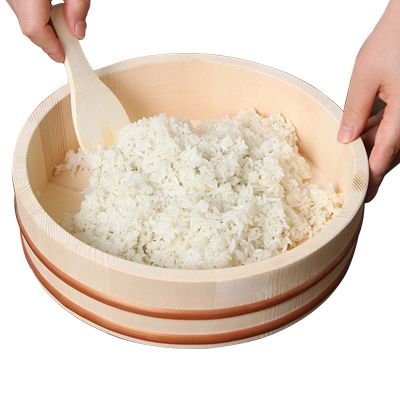 AIZYR Bamboo Sushi Rice Bowl Japanese Wooden Hangiri Sushi Oke Rice Mixing Tub for Sushi Restaurant Home Kitchen,42x10cm