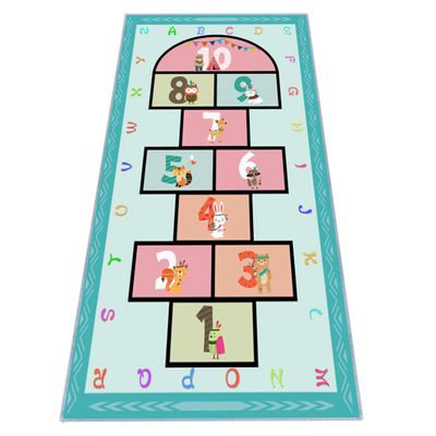 Hopscotch Rug 63x31, Hop and Count Game Rug with Colorful Alphabet and Animals Design Anti-Slip Kids Play Mat, Soft Floor Area Rug & Carpet Playroom Bedroom Living Room