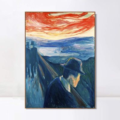 INVIN ART Framed Canvas Giclee Print Art Despair, 1892 by Edvard Munch Wall Art Living Room Home Office Decorations(Wood Color Slim Frame,20"x28")