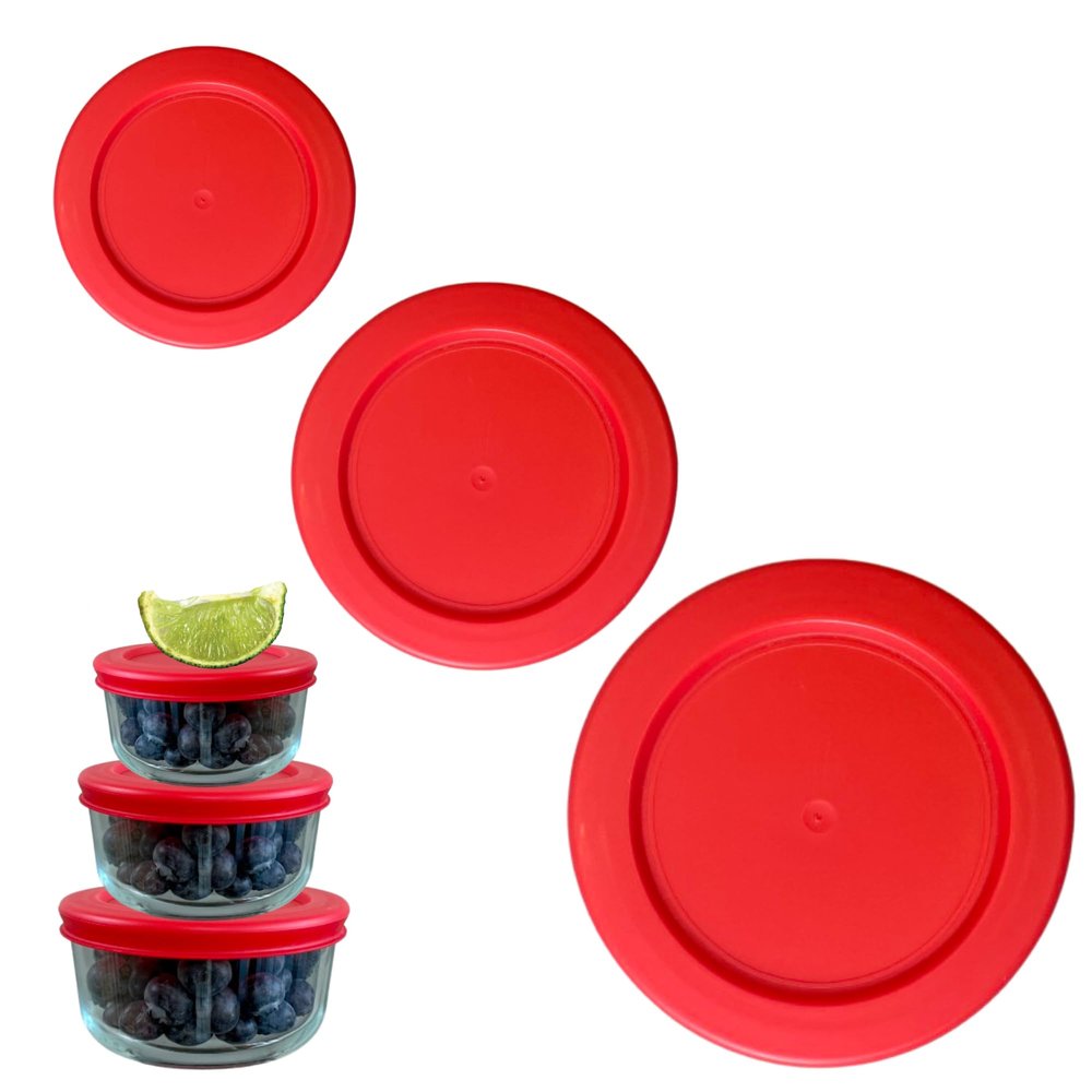 2, 4 & 7 Cup Red Replacement Lids/Covers for Pyrex, Anchor Hocking & KlareWare Storage Bowls *Lids Only Glass Container Not Included* (3 Pack *One of Each Size*)