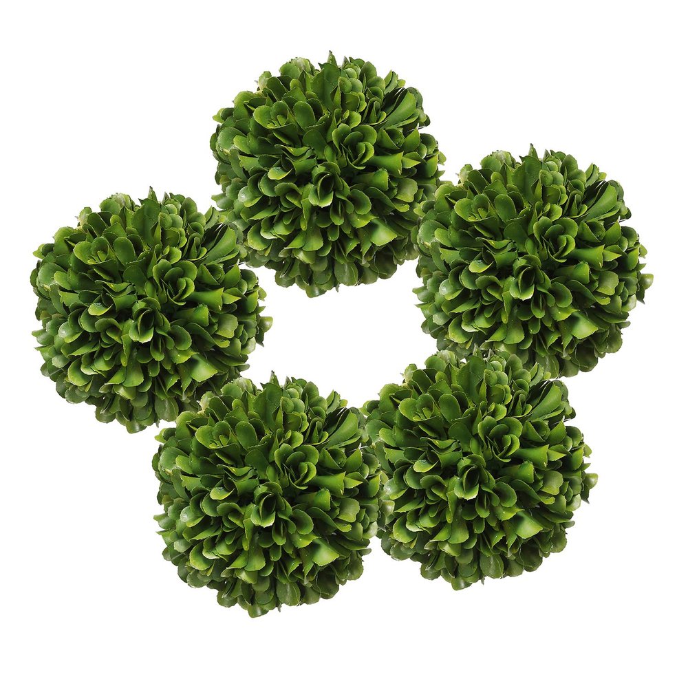 A&B Home Set of 5 Artificial Boxwood Balls Artificial Plants Indoor Outdoor Artificial Greenery Faux Green Moss Balls Topiary Ball Front Porch Decor Decorative Balls for Bowls Table Centerpiece 4"