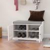 RASOO Shoe Storage Benches White Shoe Rack Bench with 2 Doors & Padded Seat Cushion in Grey Shoe Cabinet Shoe Entryway Bench with Shoe Organizer view 3