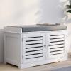 RASOO Shoe Storage Benches White Shoe Rack Bench with 2 Doors & Padded Seat Cushion in Grey Shoe Cabinet Shoe Entryway Bench with Shoe Organizer view 4