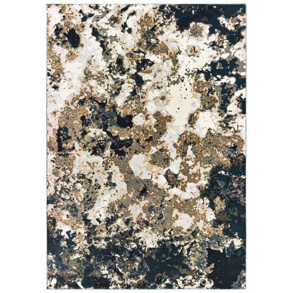 HomeRoots 5' X 8' Ivory Navy Abstract Marble Indoor Area Rug