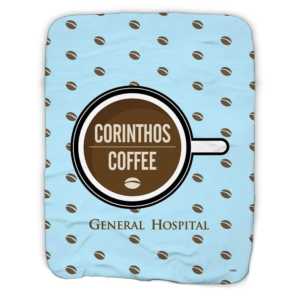 ABC General Hospital Corinthos Coffee Beans Sherpa Blanket - Officially Licensed - Blue, 50" x 60"