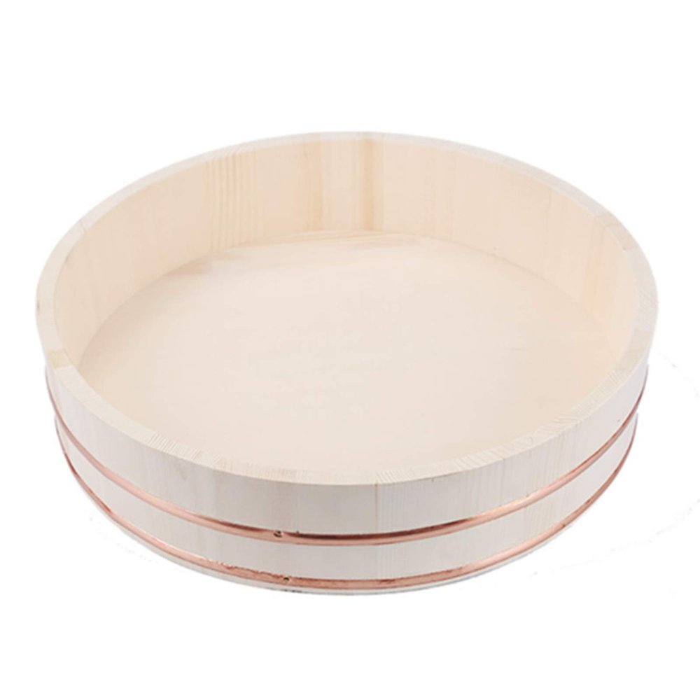 AIZYR 11 Sizes Wooden Hangiri Sushi Oke Rice Mixing Bowl Tub Rice Making Pan with Copper Banding Home Kitchen Tool for Sushi Restaurant,72x16cm
