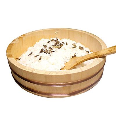 AIZYR 12 Size Japanese Wooden Rice Mixing Bowl with Copper Banding, Hangiri Sushi Oke Rice Mixing Tub Home Kitchen Serving Tool,33x7.5cm