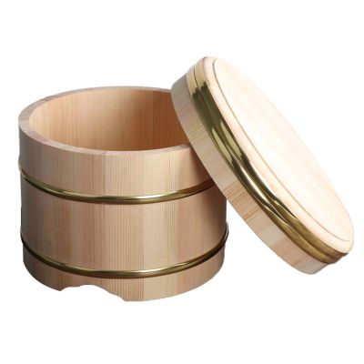AIZYR Wooden Sushi Rice Bowl with Lid, Hangiri Sushi Oke Sushi Rice Mixing Tub Sushi Accessory for Restaurant Home Kitchen,33cm