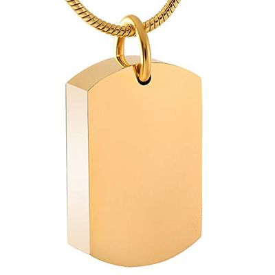 TIANZXS Dog Tag Cremation Urn Necklace for Ashes Stainless Steel Keepsake Memorial Ashes Jewelry for Men Women Pure Gold Color