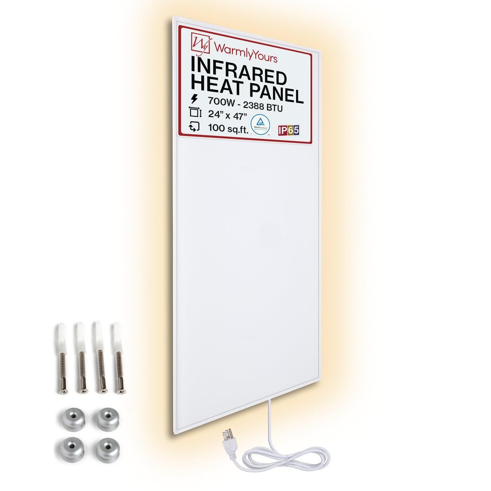 Wall Mounted Infrared Heater 24 x 47 in - Energy Saving Electric Heaters for Indoor Use up to 100 sq.ft., Silent Space Heater, Far Infrared, Plug-in Radiant Panel Heater White 700W, WarmlyYours