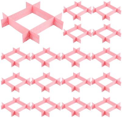 ZOENHOU 60 PCS DIY Drawer Divider Organizers, Pink Grid Drawer Dividers, Adjustable Premium Plastic Organizers for Makeup Drawers Desktop Kitchen Drawer Organizers and Storage, 12.6 x 2.76 Inch