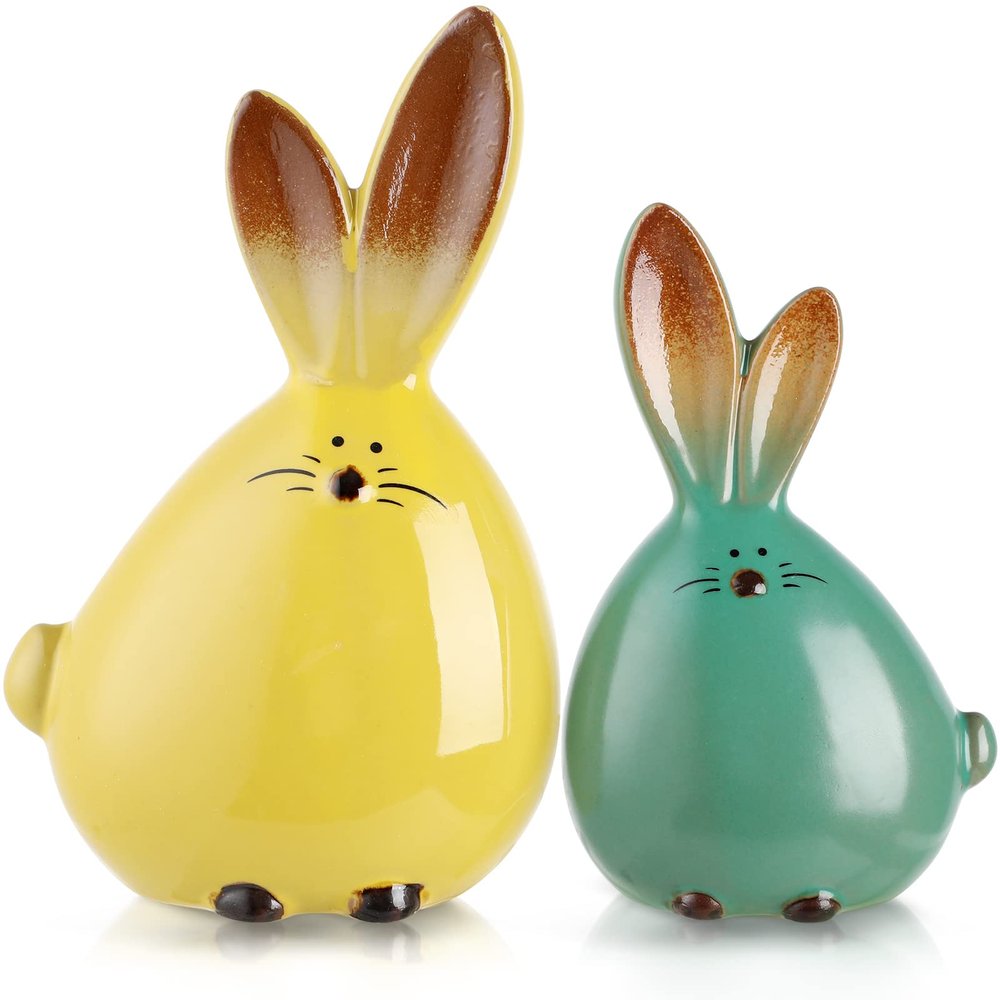 balacoo 2pcs Ceramic Rabbit Figurine Easter Bunny Figure Sculpture Ornaments Desktop Animals Ceramic Rabbit Statue Easter Party Favor (Mixed Color)