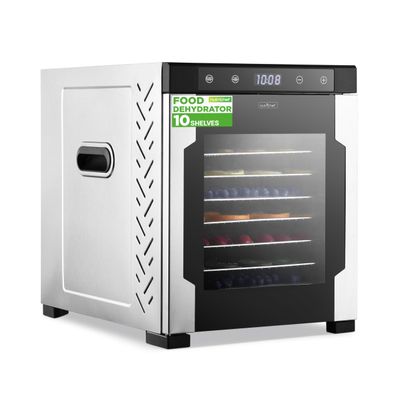 NutriChef Electric Countertop Food Dehydrator-900-Watt Premium Multi-Tier: Save Time v. 600W. Make Jerky, Dried Fruit/Veggies, Dog Treats, Yogurt, 10 Stainless Steel Trays, Digital Timer, Temp Control