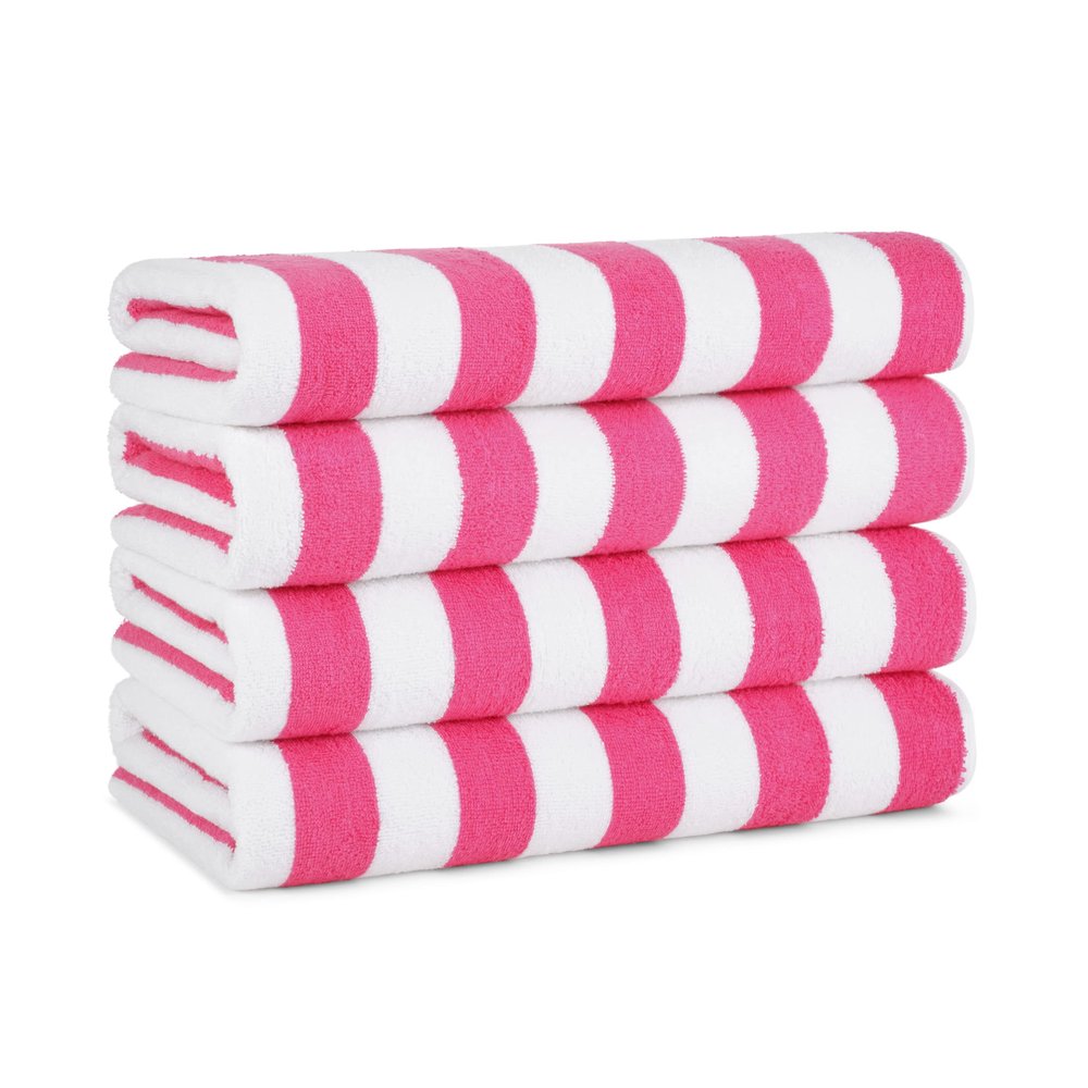 Arkwright California Cabana Stripe Beach Towel - Pack of 4, Large Soft Quick Dry 100% Cotton Terry Towels Set for Pool, Swim, and Hot Tub, Oversized 30 x 70 in, Pink