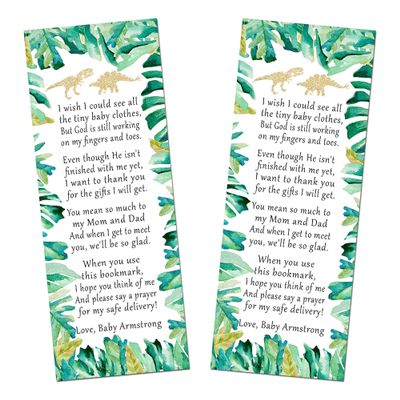 30 bookmarks dinosaur baby shower favors gold greenery personalized