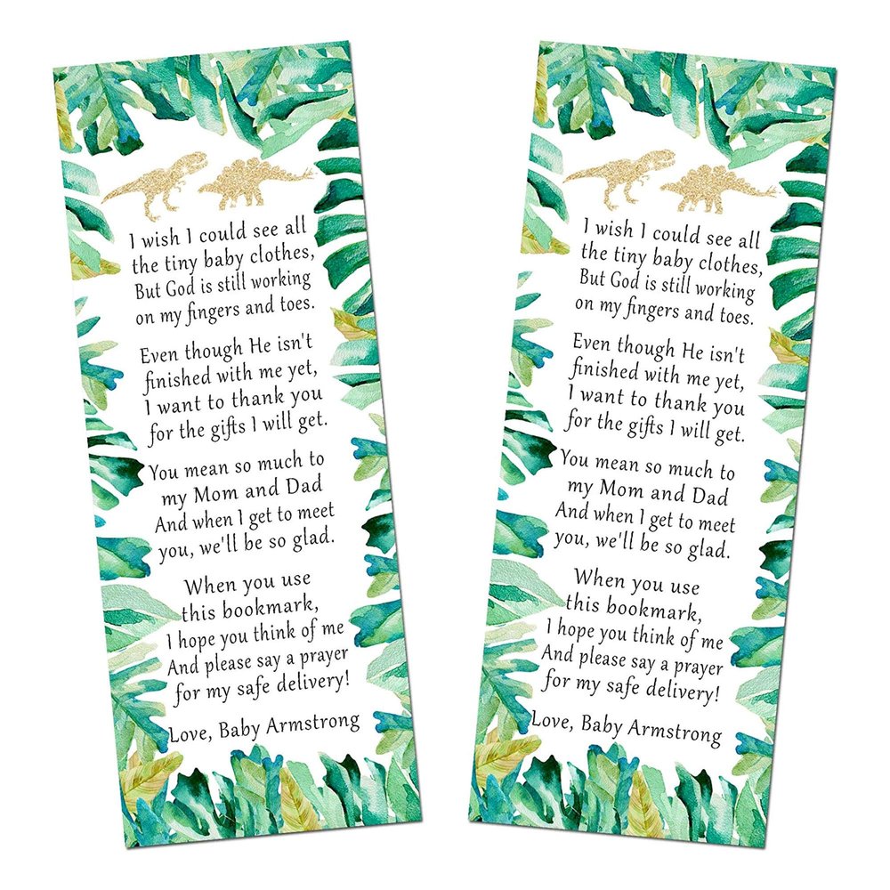 30 bookmarks dinosaur baby shower favors gold greenery personalized