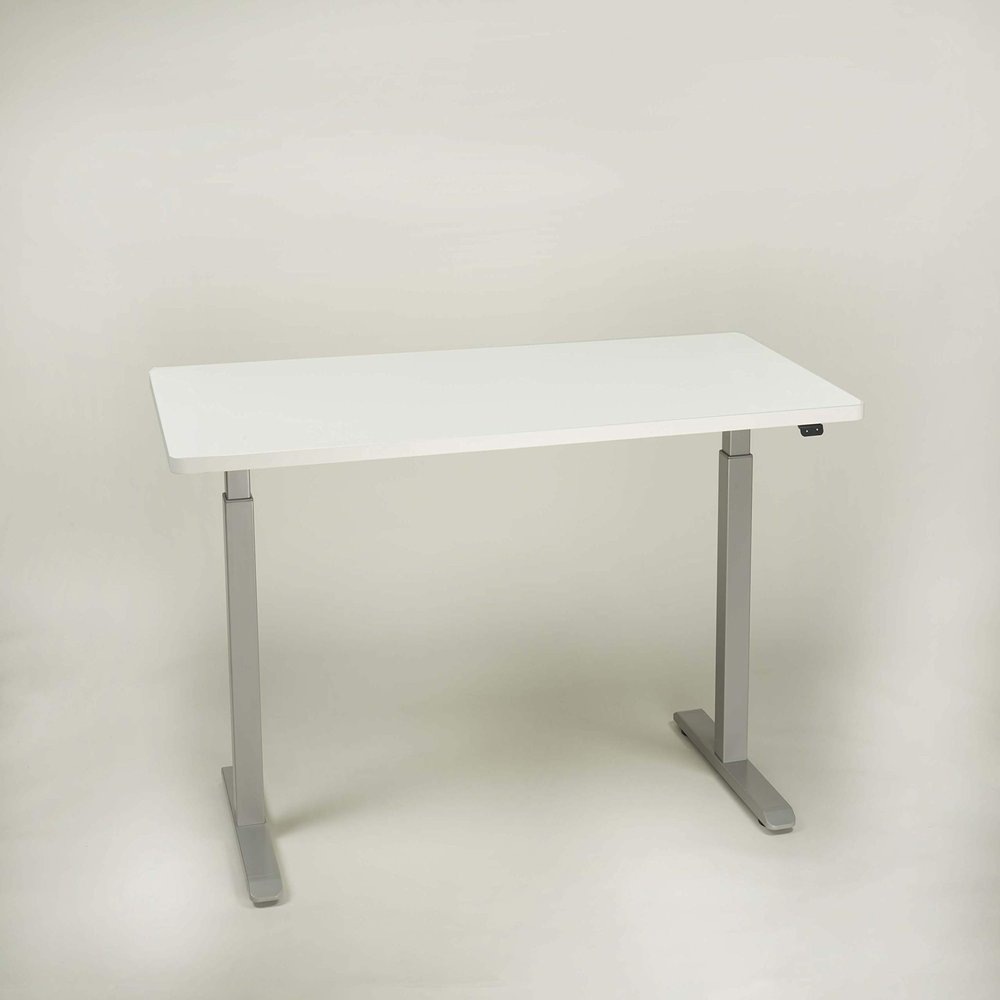 Albert Office KEEN 2 Electric Height-Adjustable Computer Desk (Silver/White, 48 x 28 x 1)