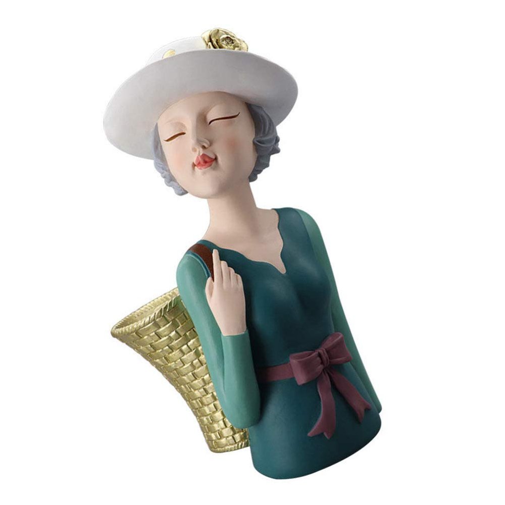 1pc Girl with Basket Ornament Resin Craft Decor Back Basket Girl Adornment Desktop Storage Decoration Resin Craft Back Ornament Lovely