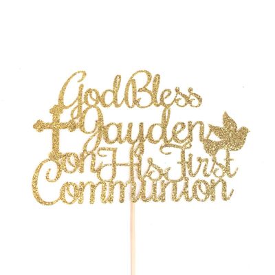 Atelier Elegance ANY NAME God Bless Cake Topper, First Communion Cake Topper, Dove, Cross