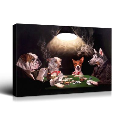 Denozer Dogs Playing Poker Canvas Wall Art Prints 48 x 32 inch Chess and Cards Room Anthropomorphic Dog Game Painting Funny Home Decor Picture for Living Room Bedroom