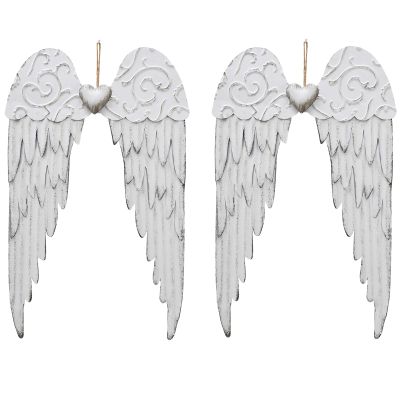 Antique Metal Angel Wings Wall Decor with Heart - Indoor/Outdoor Wall Art Decor Hanging for Home, Bedroom, Living Room, Garden