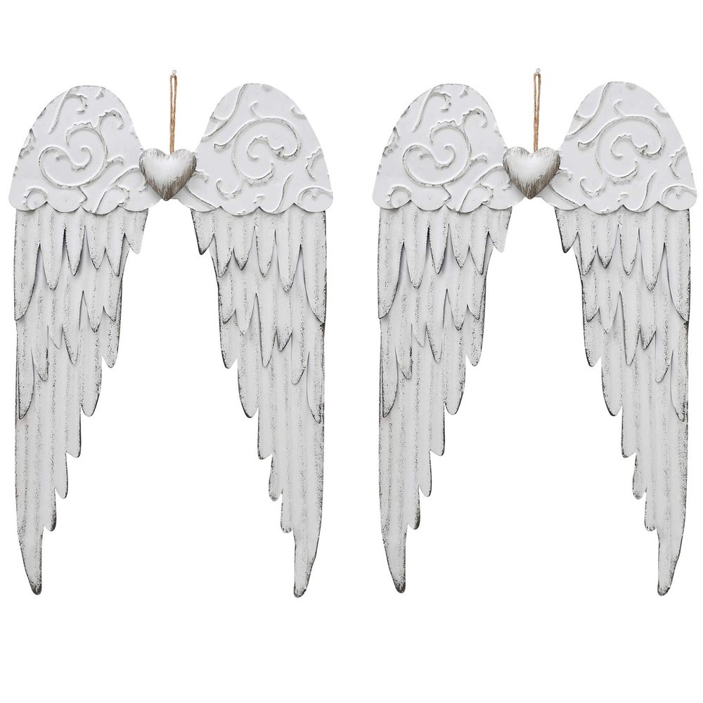 Antique Metal Angel Wings Wall Decor with Heart - Indoor/Outdoor Wall Art Decor Hanging for Home, Bedroom, Living Room, Garden
