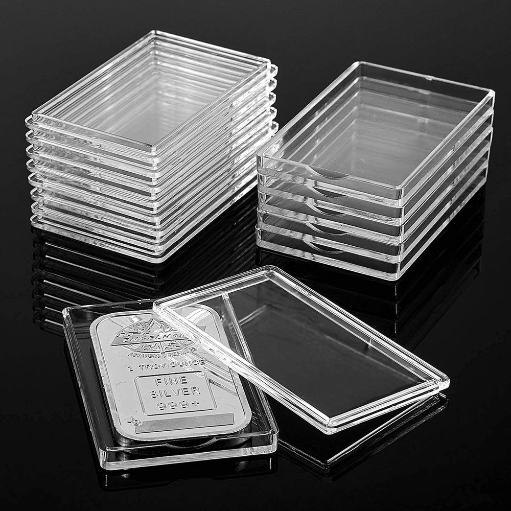 Geiserailie 30 Pcs 1 oz Silver Bar Holder Case, Clear Acrylic Silver and Gold Bar Holder Capsule Storage Container Box for 1 Ounce