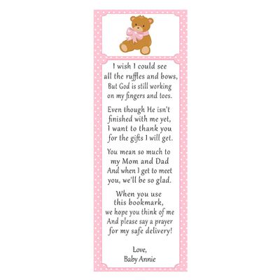 30 bookmarks pink bear baby shower favors personalized