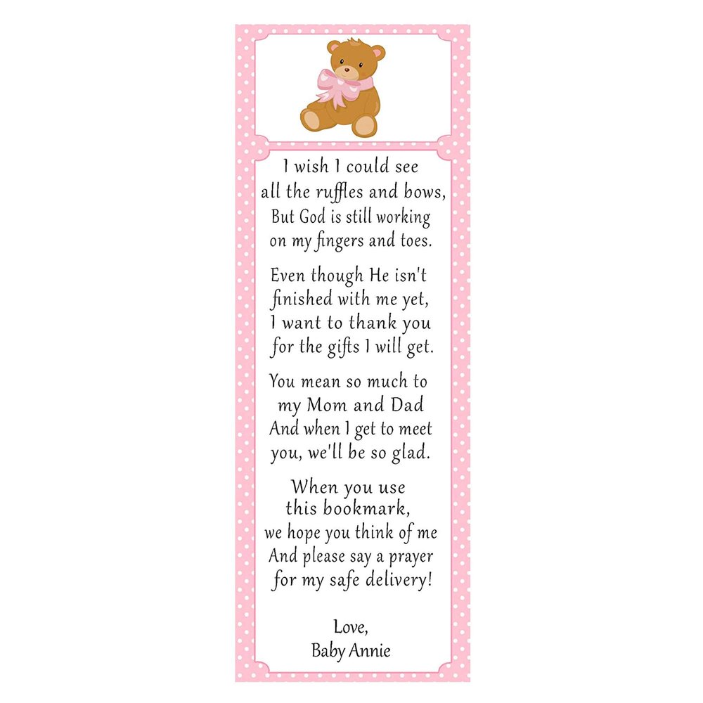 30 bookmarks pink bear baby shower favors personalized