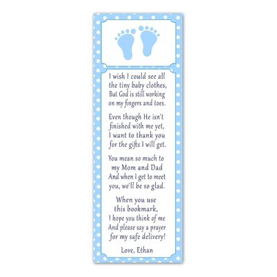 30 bookmarks blue white footprints baby shower favors personalized