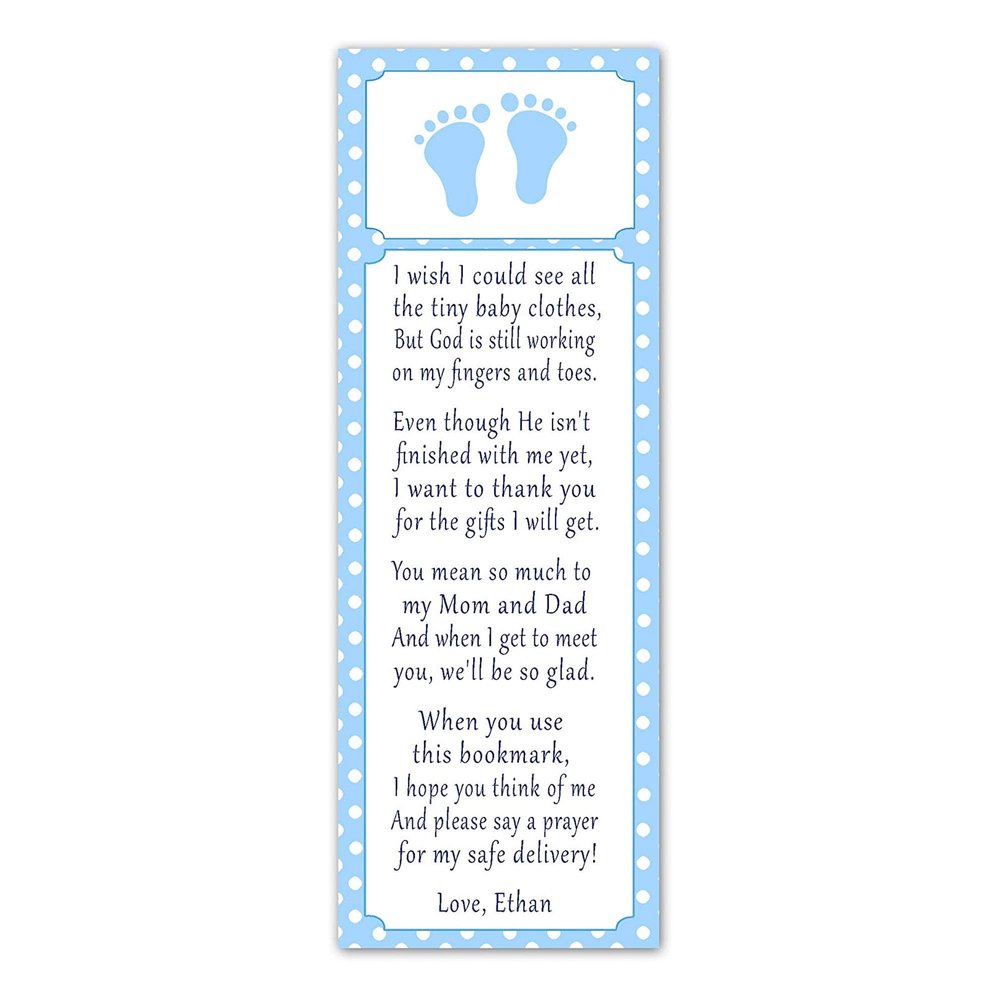 30 bookmarks blue white footprints baby shower favors personalized