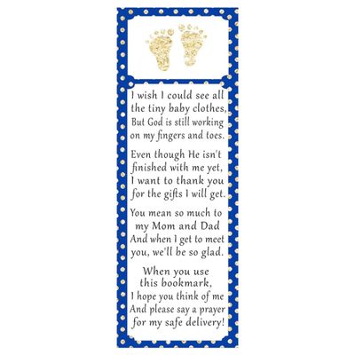 30 bookmarks footprints royal blue baby shower favors gold personalized