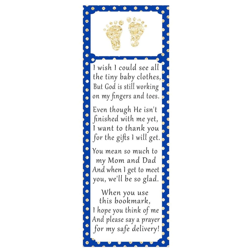 30 bookmarks footprints royal blue baby shower favors gold personalized