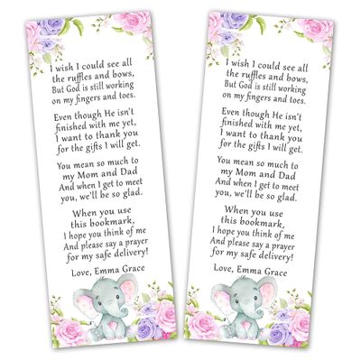 30 bookmarks elephant floral baby shower favors watercolor personalized