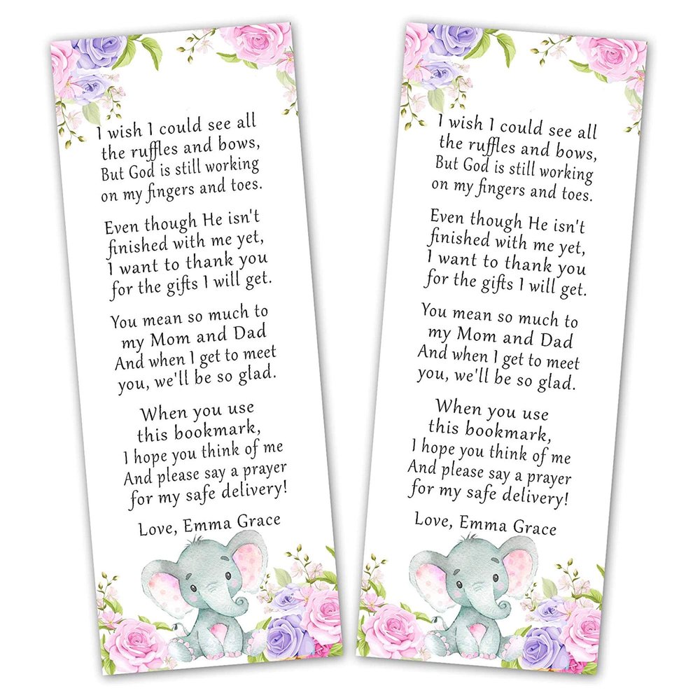 30 bookmarks elephant floral baby shower favors watercolor personalized